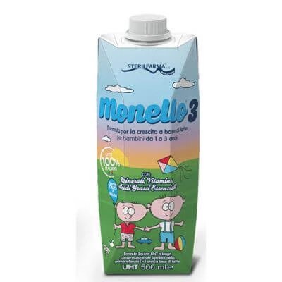 Monello 3 formulă de creștere pe bază de lapte pentru copii de la 1 la 3 ani lichid 500 ml