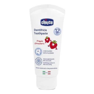 Pastă de dinți Chicco cu căpșuni 50 ml 12m+ cu fluorură