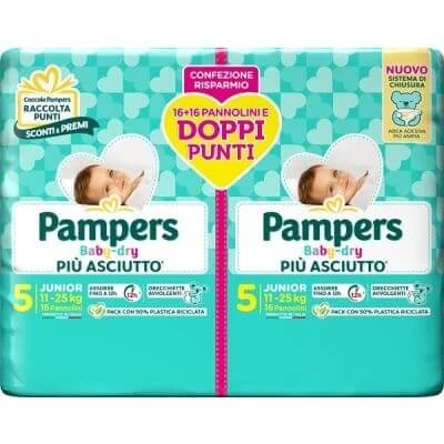Pampers baby dry nappy duo downcount junior 32 bucăți