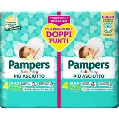 Pampers baby dry nappy duo downcount maxi 34 bucăți