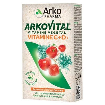 Arkovital vitamine c+d3 20 comprimate efervescente aromă de fructe roșii