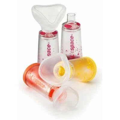 Cameră de distanțare pentru dozatoare spray predozate l'espace 220ml pentru adulți dead space 88ml cu mască valvă de inhalare 2 valve de expirație cod de culoare magenta