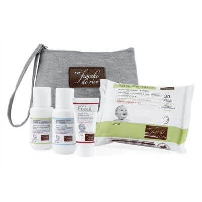 Fiocchi di riso bebe' box set pastă de schimb 15 ml + talc demachiant corp și păr 50 ml + mioderm demachiant intim 50 ml + 20 șervețele talc non talc + pochette