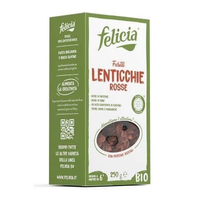 Felicia fusilli bio cu linte roșie 250 g