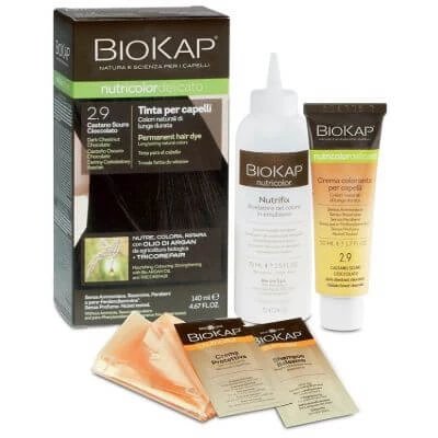 Biokap nutricolor delicat 2.9 ciocolată neagră maro tub de colorant + sticlă
