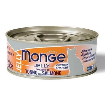 Monge jeleu natural de calitate pentru pisici ton bonito/salmon 80 g