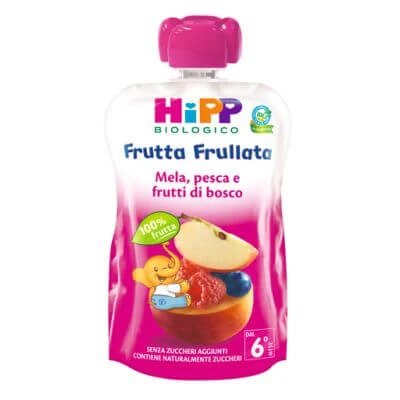 Hipp bio smoothie de fructe mere piersici fructe de padure 90 g