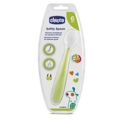 Lingură de silicon moale Chicco 6m+ verde sus