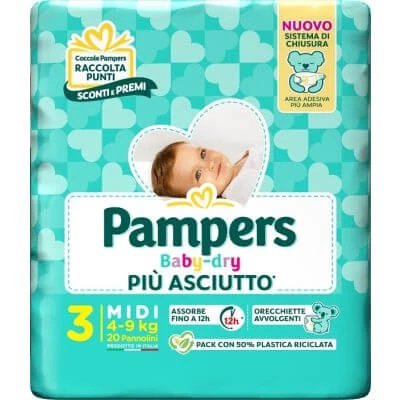 Pampers baby dry nappy downcount midi 20 bucăți
