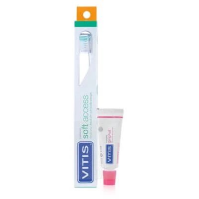 Periuță de dinți cu acces moale Vitis + pastă de dinți gingivală 15 ml