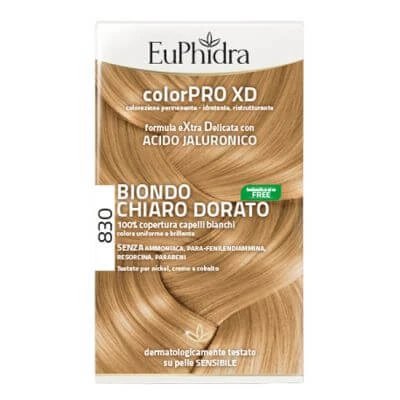 Euphidra colourpro xd 830 gel de colorare a părului blond auriu deschis în sticlă + activator + balsam + mănuși