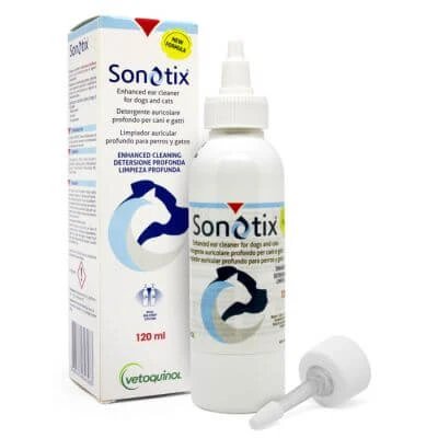 Sonotix curățător profund urechi câini și pisici 120 ml + canulă rigidă scurtă + canulă flexibilă lungă