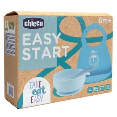 Set de masă din silicon Chicco 6m+ albastru deschis