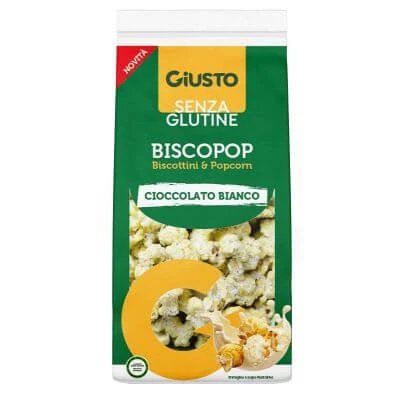 Giusto biscopop fără gluten biscuiți și popcorn ciocolată albă 80 g