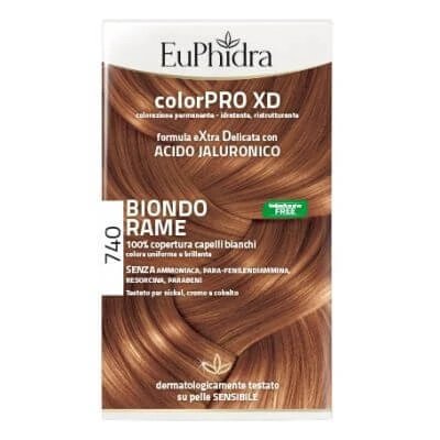 Euphidra colourpro xd 740 cupru blond gel de colorare a părului în sticlă + activator + balsam + mănuși