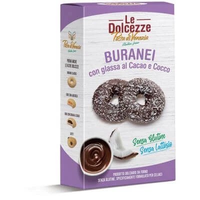 Plăcintă venețiană buranei cu glazură de cacao și nucă de cocos 180 g