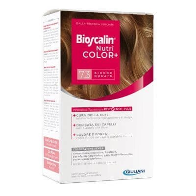 Bioscalin nutricolor plus 7.3 cremă colorantă blond auriu 40 ml + cremă detector 60 ml + șampon 12 ml + balsam tratament final 12 ml