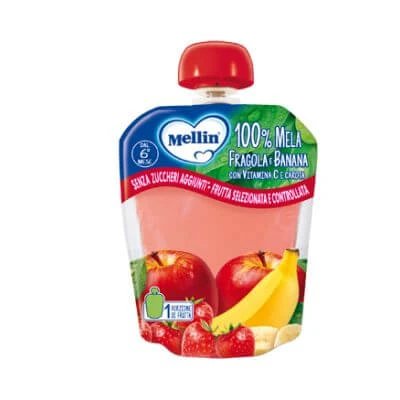 Pungă Mellin măr/căpșuni/banană 90 g