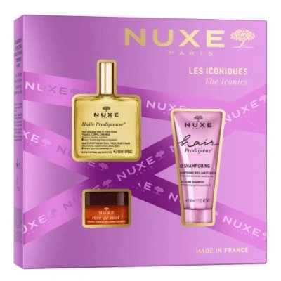 Nuxe coffret bestseller 2025 1 huile prodigieuse 50 ml + 1 hair prodigieux 50 ml + 1 reve de miele honey lip balm 15 g