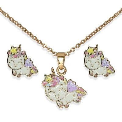 Bjs016 unicorn fericit placat cu aur parure