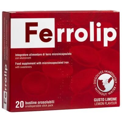 Ferrolip 20 plicuri orosolubile cu aromă de lămâie