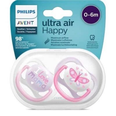 Avent ultra air soother mam/butterfly female 0-6 luni 2 bucăți