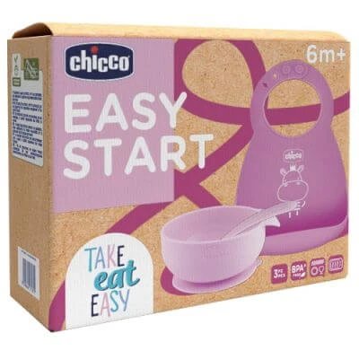 Set de masă din silicon Chicco 6m+ roz