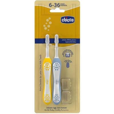 Periuta de dinti Chicco 6-36 luni+double albastru-galben