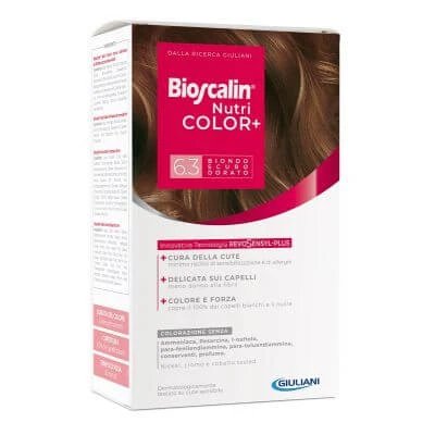 Bioscalin nutricolor plus 6.3 cremă colorantă blond auriu închis 40 ml + cremă revelatoare 60 ml + șampon 12 ml + balsam tratament final 12 ml