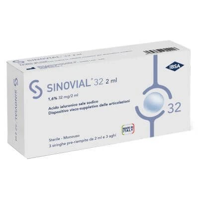 Seringă intraarticulară sinovială 32 acid hialuronic 1,6% 32 mg/2 ml 1 fs + ac calibru 21 3 buc.