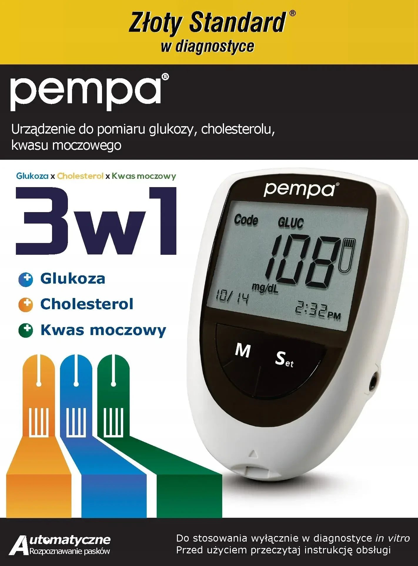 Pempa BK6-40M 3 în 1, dispozitiv de măsurare a glucozei, colesterolului și acidului uric