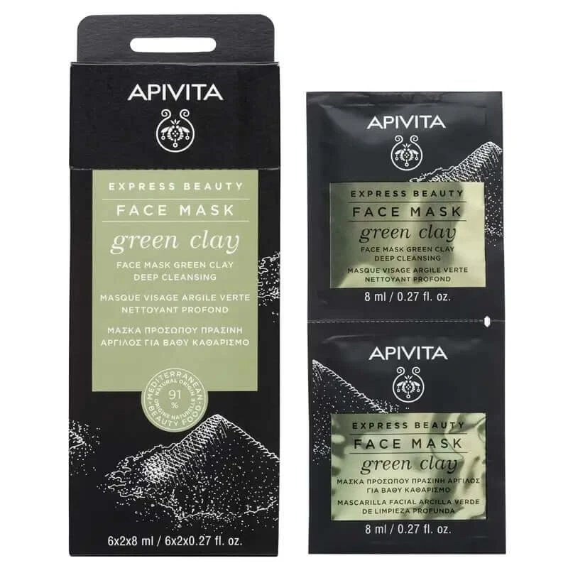 APIVITA Mască facială de curățare profundă cu argilă verde 2 unități x 8 ml