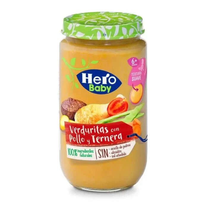 Borcan de legume Hero Baby Baby cu pui și carne de vită, 235g