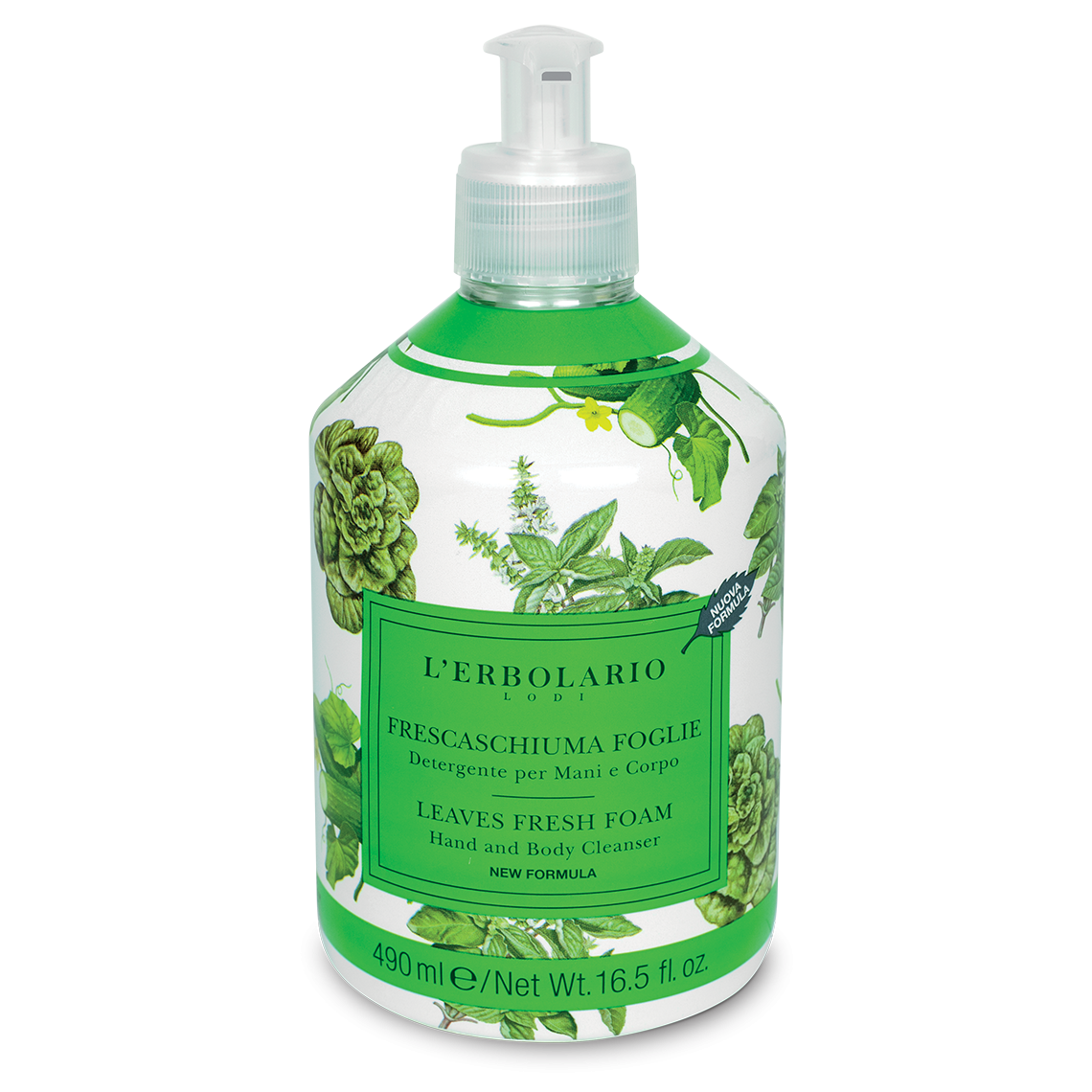 L'Erbolario Spuma de baie pentru maini si corp Leaves Fresh Foam Editie Limitata 047, 490ml
