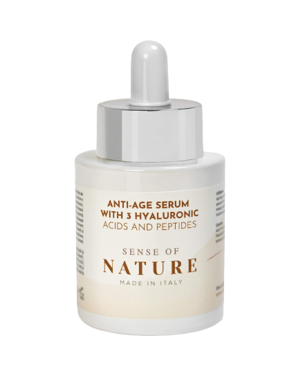 Ser anti age cu 3 molecule acid hialuronic si peptide, 30ml, Sense of Nature