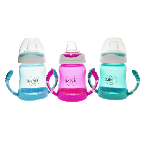 Cana anticurgere cu manere si cioc silicon 6+, 210ml, Minut