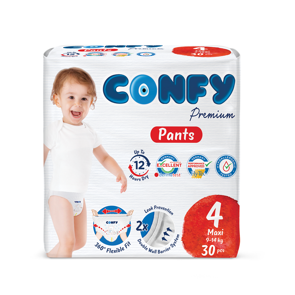 Scutece-chilotel pentru copii Premium Maxi Pants Nr.4 pentru 9 - 14kg, 30 bucati, Confy