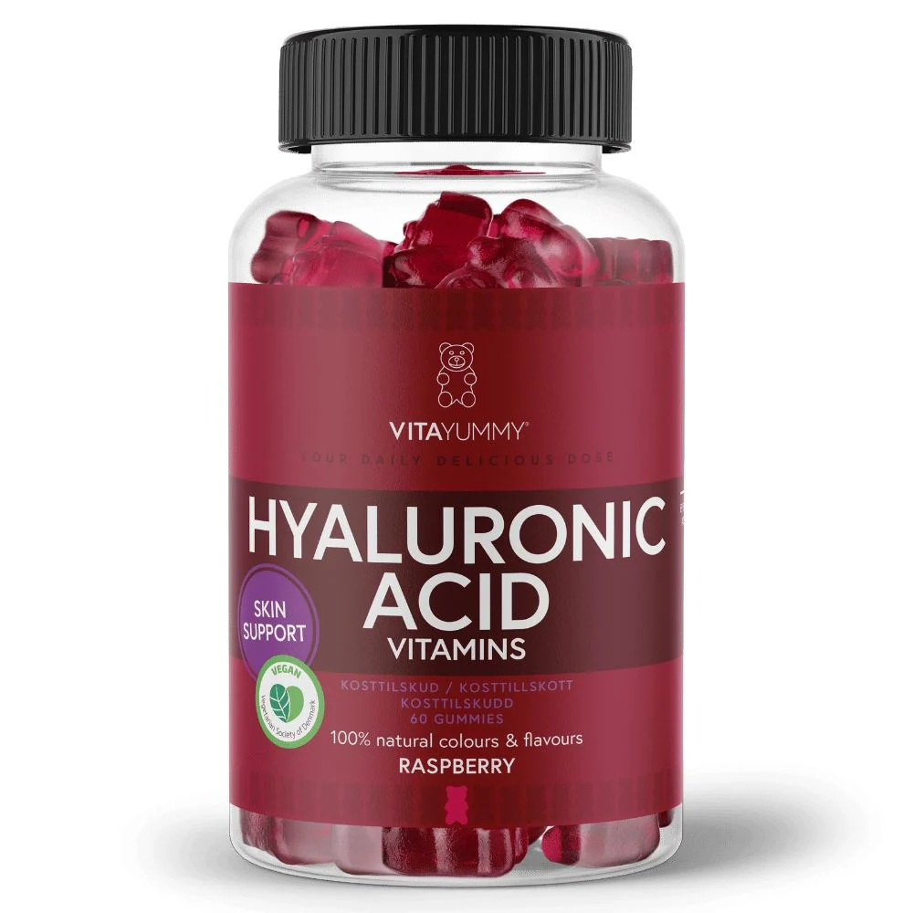 Acid hialuronic si niacina ursuleti gumati vegani cu aroma de capsuni, 60 jeluri, Vitayummy
