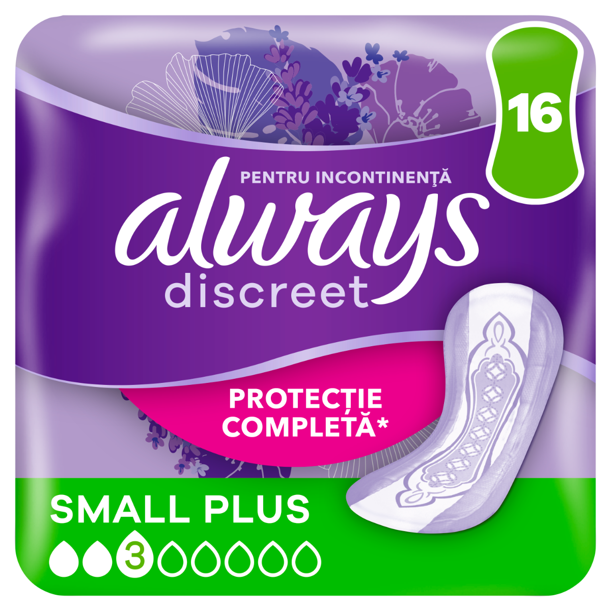 Absorbante pentru incontinenta urinara Discreet Small Plus, 16 bucati, Always