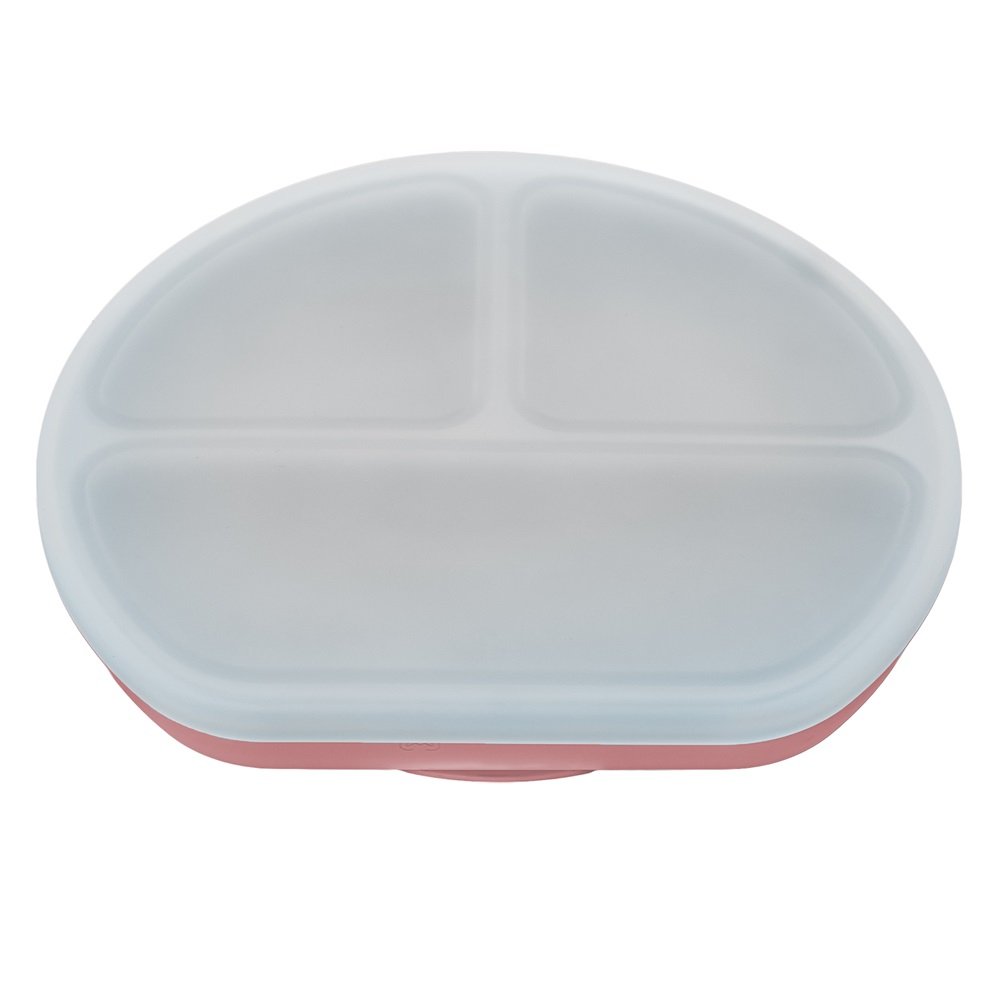 Farfurie compartimentata din silicon cu ventuza si capac  Old Rose 6 luni+, 1 bucata, Appekids