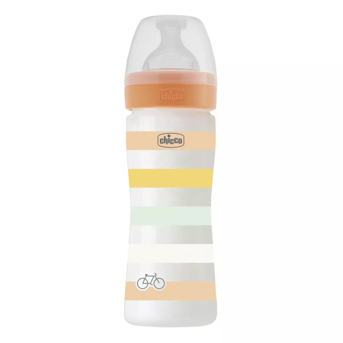 Biberon cu tetina din silicon WellBeing PP 2 luni+ Orange, 250ml, Chicco