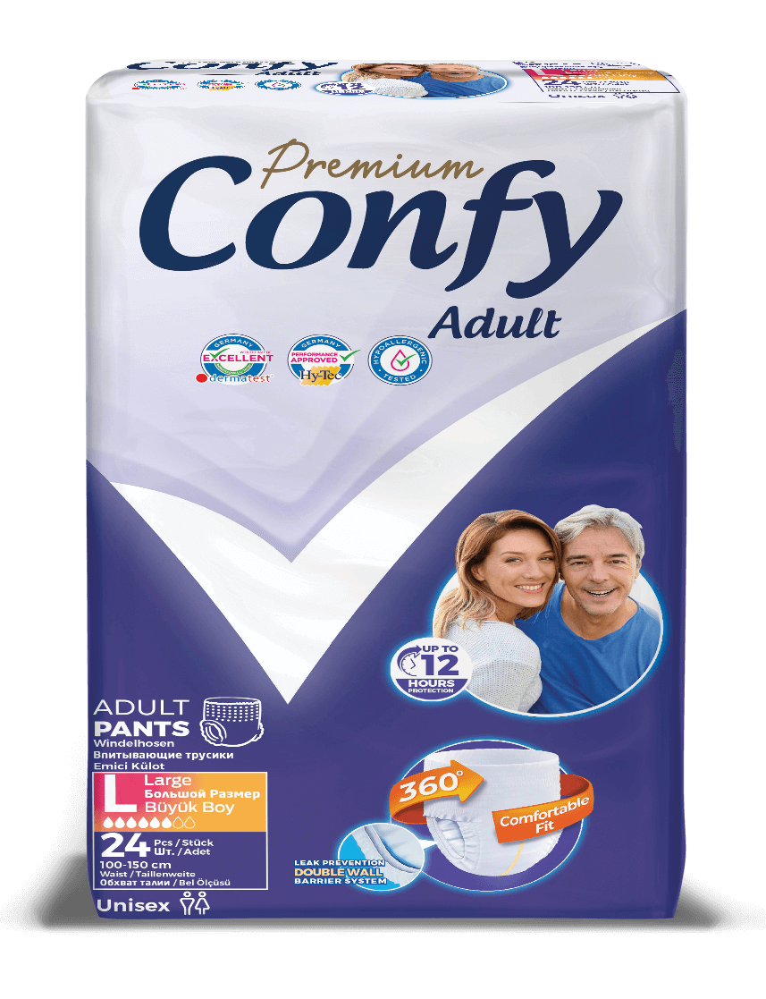 Scutece chilot pentru adulti Premium Jumbo Marime L, 24 bucati, Confy