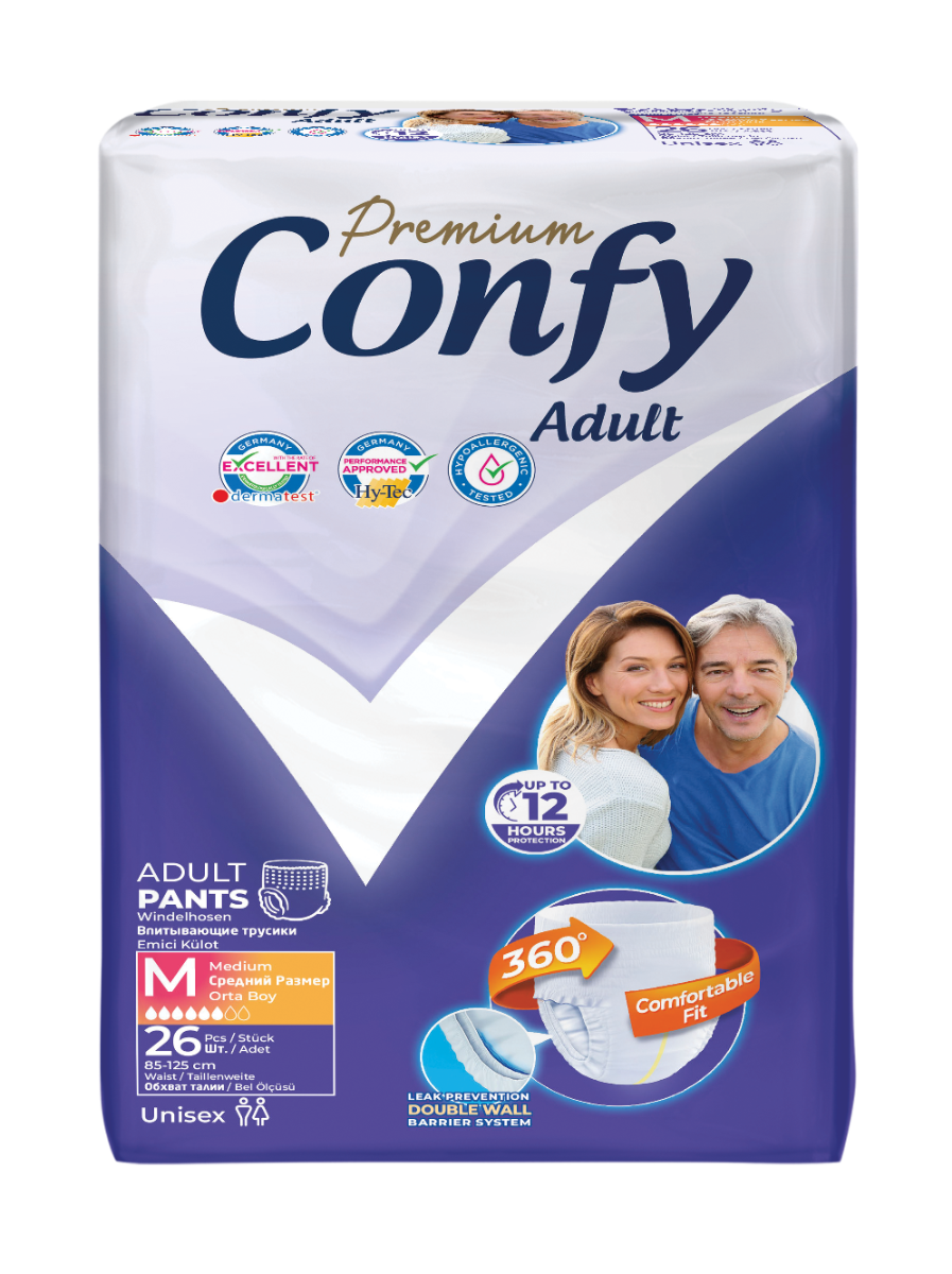 Scutece pentru adulti Premium Jumbo Marime M, 26 bucati, Confy