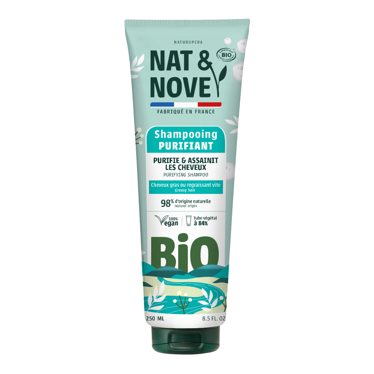 Sampon purifiant pentru par gras cu extract de urzica Bio, 250ml, Nat&Nove