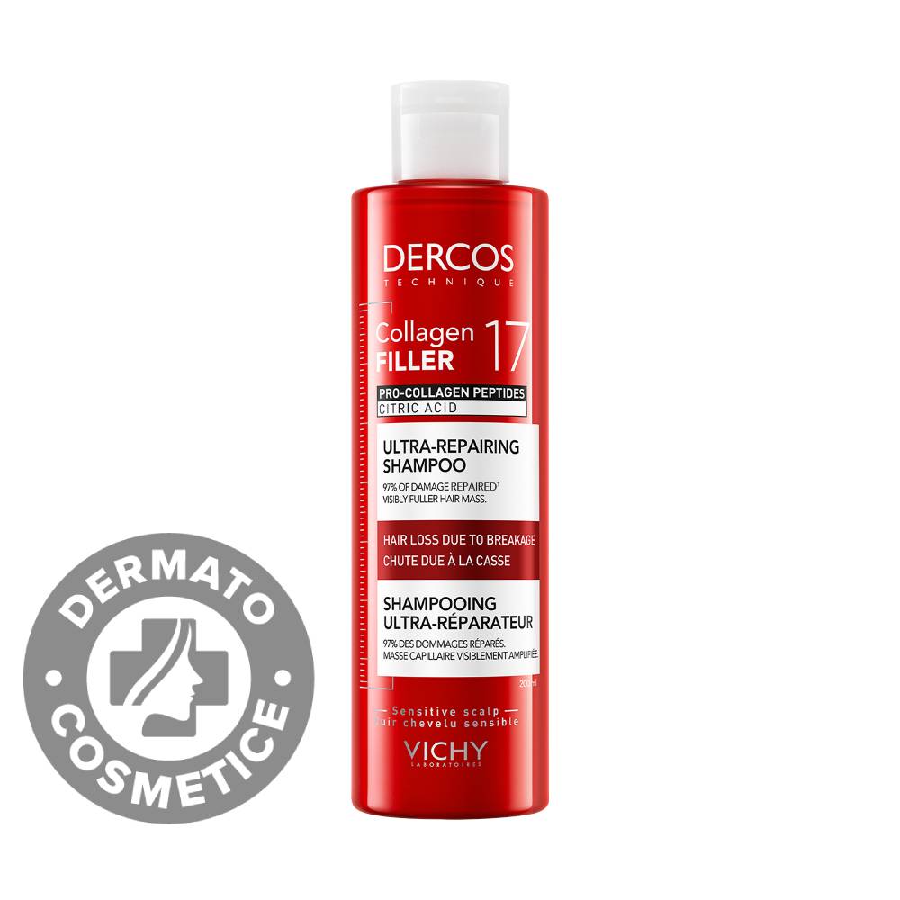 Sampon ultra-reparator pentru par deteriorat si fragil Dercos Collagen 17 Filler, 200ml, Vichy