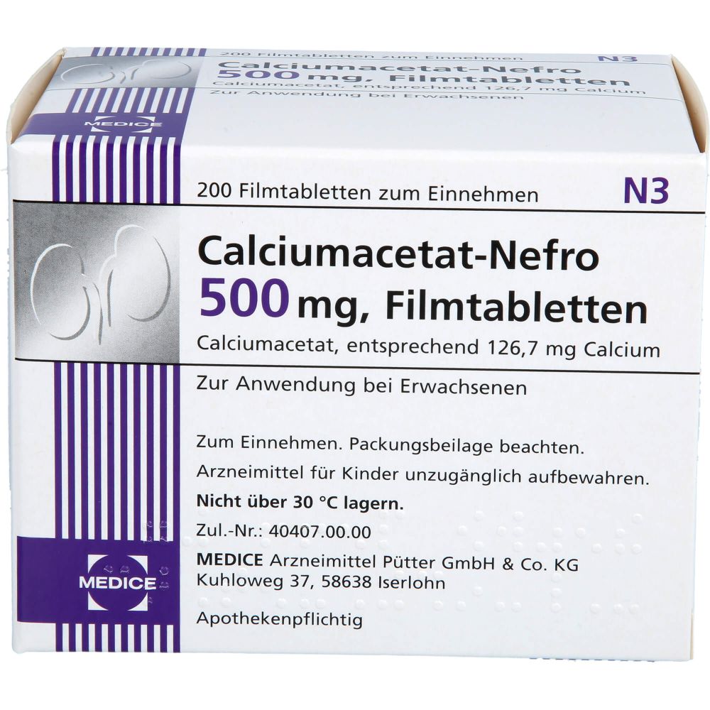 Calciumacetat Nefro 500 mg Filmtabletten 200 St