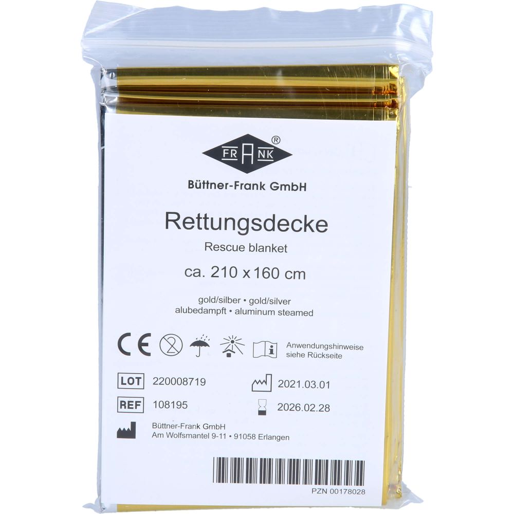 Rettungsdecke Kfz 160x210 cm gold/silber 1 St