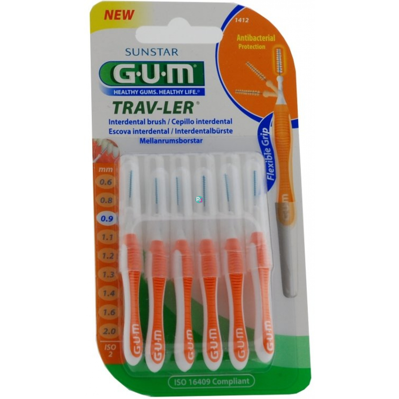Periute interdentare Trav-Ler, 0.9 mm, portocaliu, 6 bucati, Sunstar Gum
