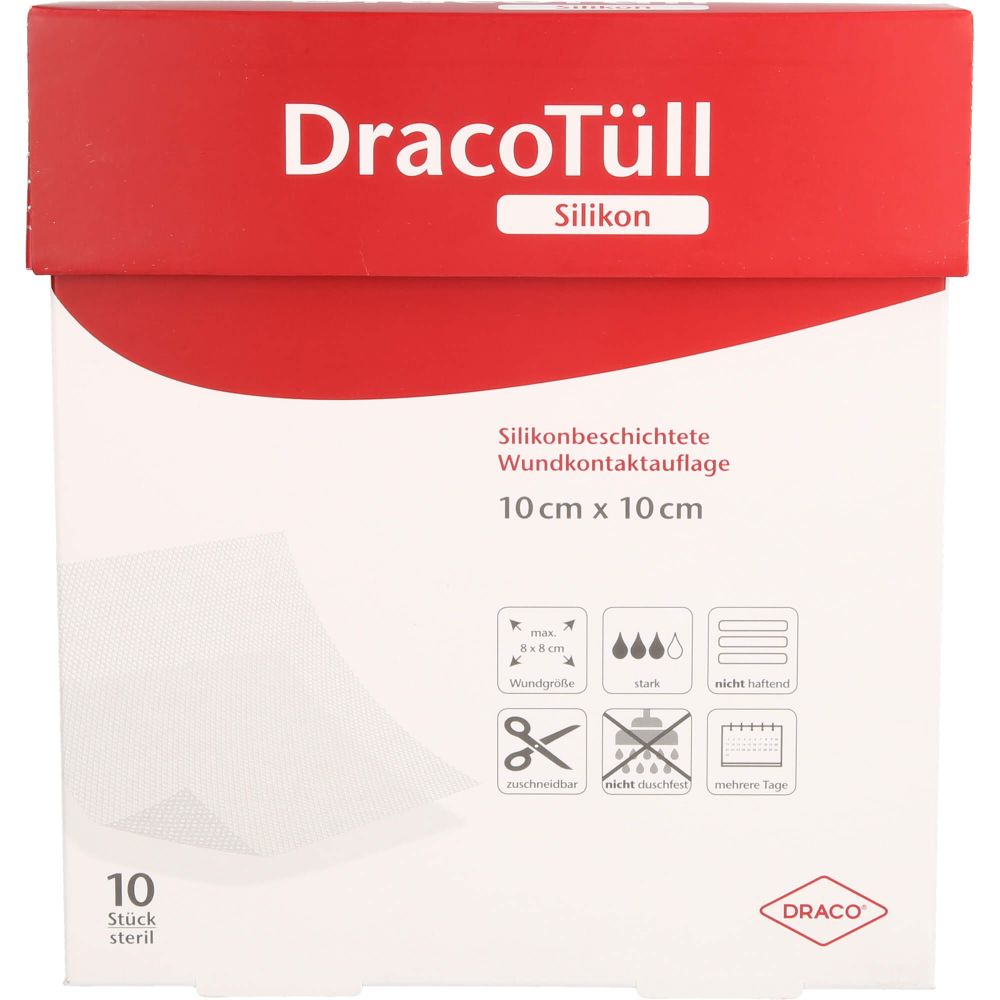 Dracotüll Silik.10x10cm silikonbesch.Wundkont.Aufl 10 St