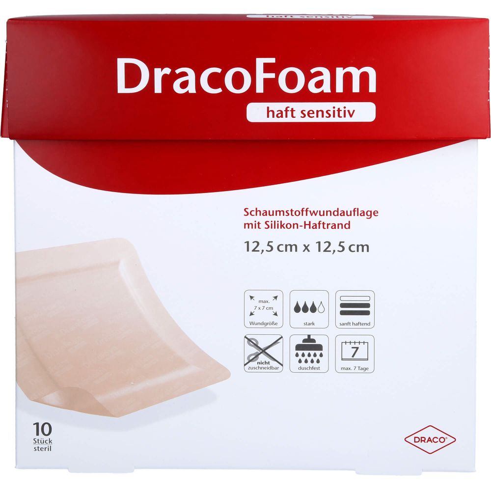 Dracofoam Haft sensitiv Schaumst.Wund.12,5x12,5 cm 10 St